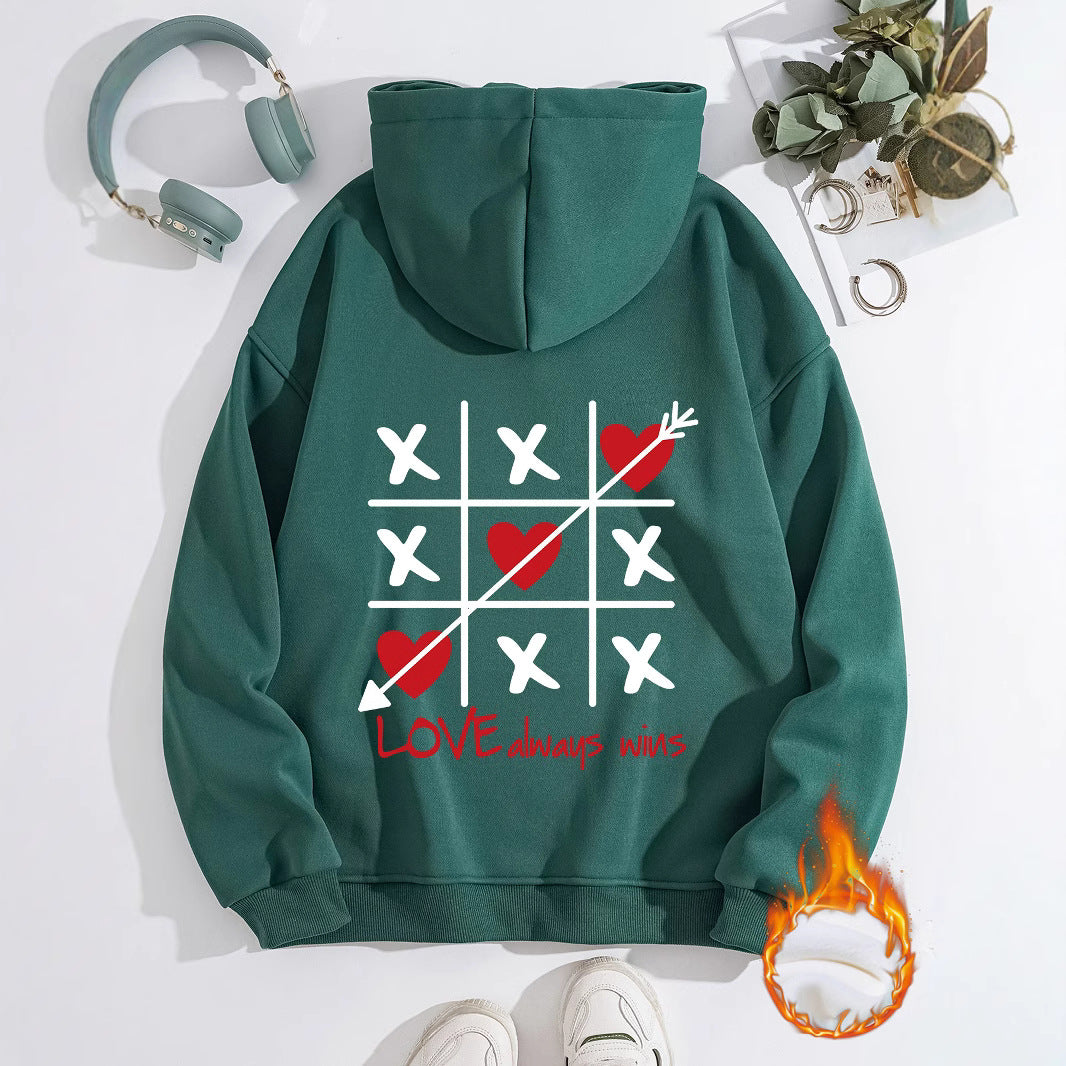 Thick Fleece Hoodie with Love Design