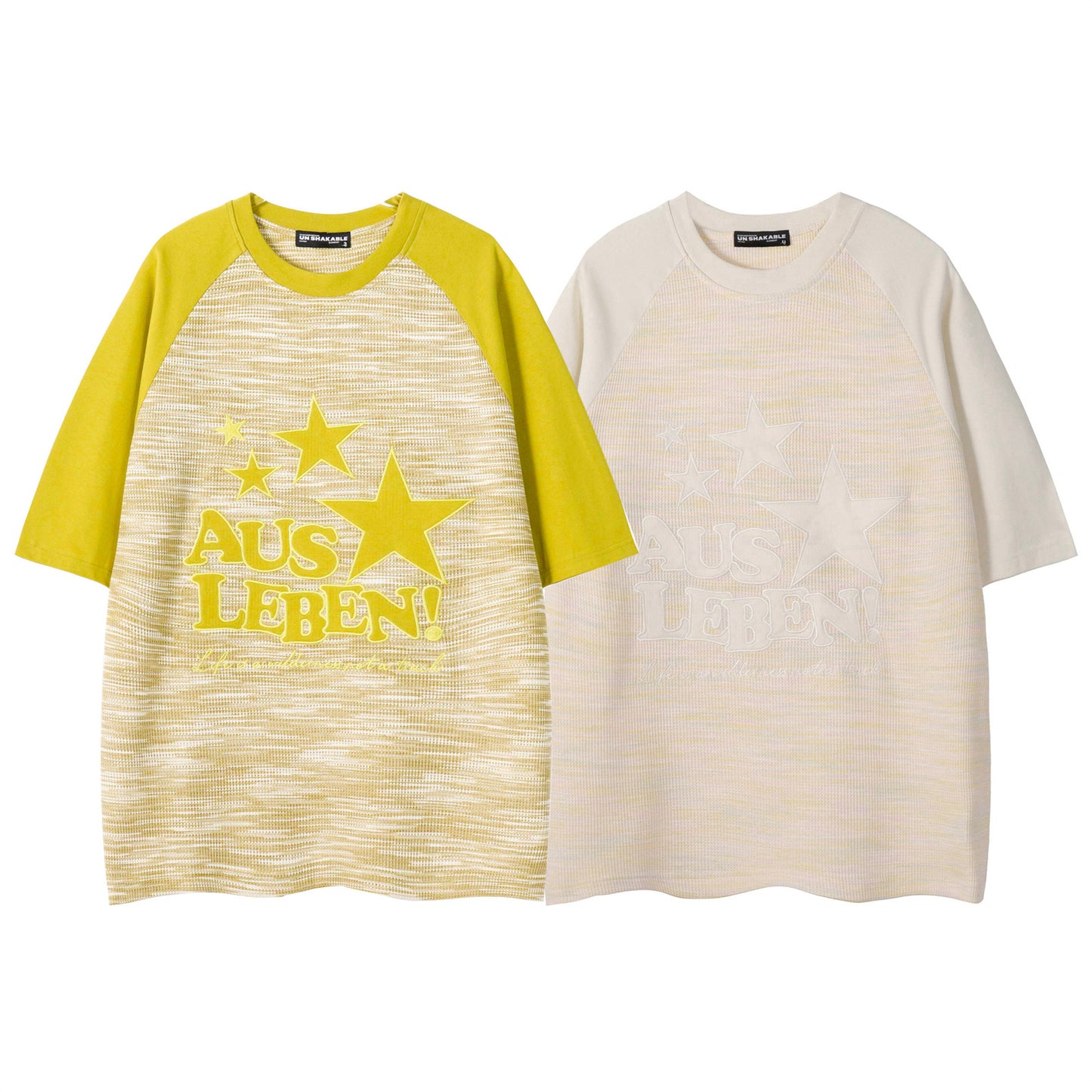 Letter Embroidery Splicing Waffle T-Shirt