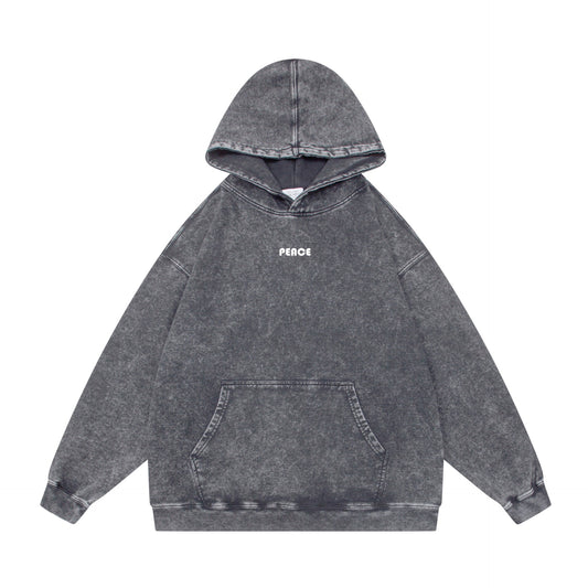 Washed Distressed Letter Print Loose Hoodie