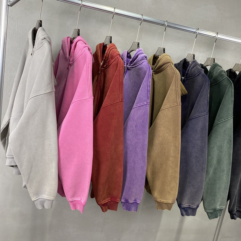 Men's Distressed Fleece Hoodie - Harajuku Style Zipper Sweatshirt