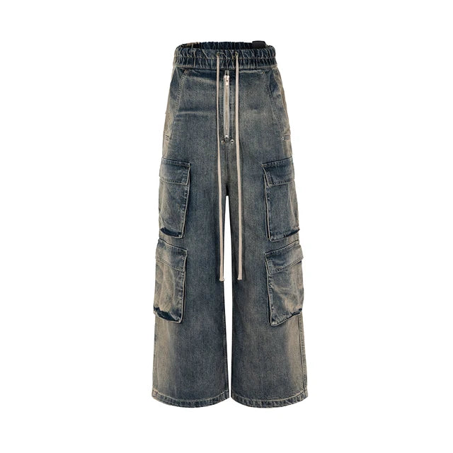Harajuku Style Gradient Ribbons Multi-Pocket Drawstring Jeans