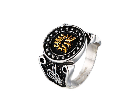 Geometric Heart Print Men's Ring - Vintage Harajuku Style