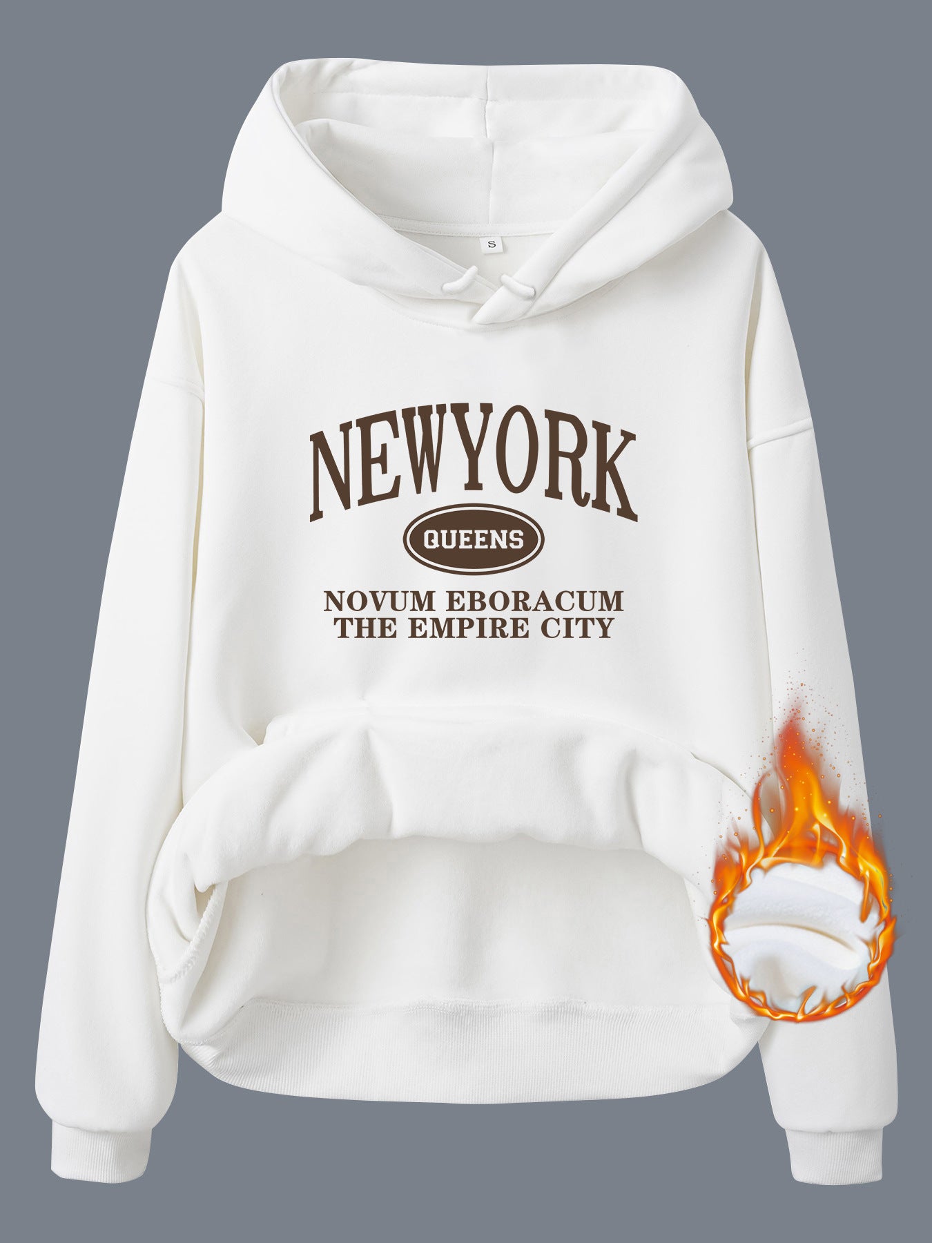 Pocket Hooded Long Sleeve Fleece Sweatshirt Top with NEW YORK Print