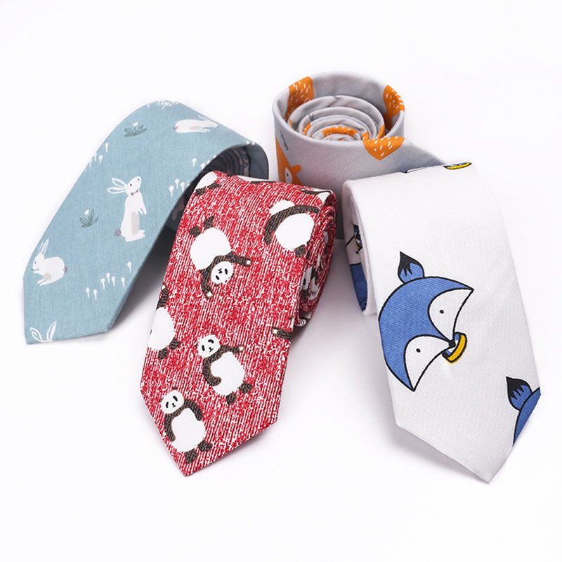 Printed Cartoon Cotton Neck Unisex Animal Pattern Tie