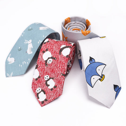 Printed Cartoon Cotton Neck Unisex Animal Pattern Tie