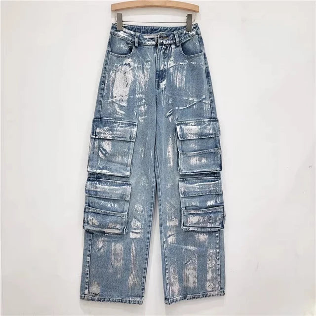 Harajuku Style Women's High Waist Wide Leg Denim Pants