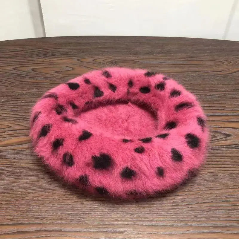 Elegant Rabbit Fur Spotted Leopard Beret for Women