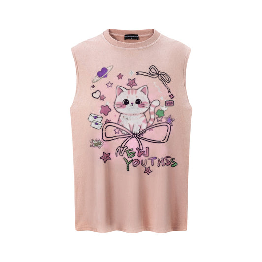 Sweet Cool Cat Printed Tank Top — Harajuku Street Fashion Cotton Tank