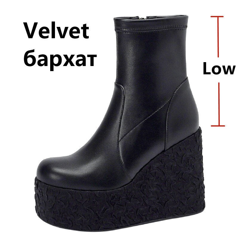 Women's Ankle Boots - Punk Style with High Platform Wedge Heels