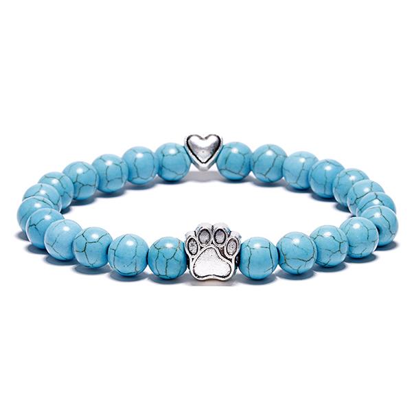 Natural Stone Beads Paw Print Bracelets for Pets