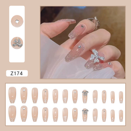 Fairy Butterfly Long-Wear Fake Nails with Diamond Detail