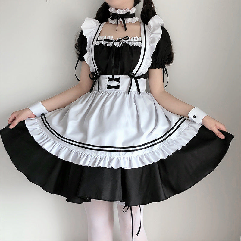 Japanese Black and White Maid Outfit Women's Clothing, Cute Lolita Dress, Daily Wear, Plus Size Cosplay