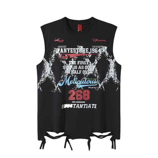 Hem Distressed Design Tank Top - Unisex Street Style