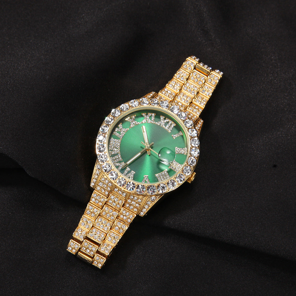 Roman Numerals Diamond-Encrusted Men's Watch