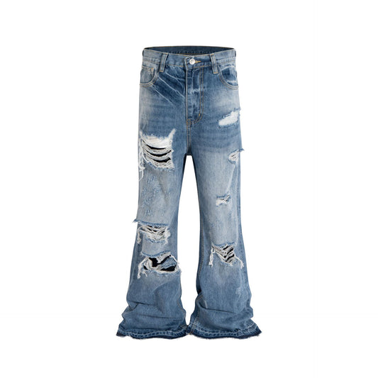 Vintage Washed Distressed Micro Flared Jeans