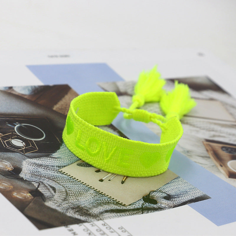 Embroidered Logo Woven Tassel Couple Wrist Strap Bracelets