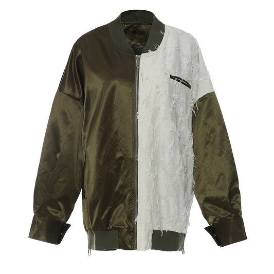 Playful Green Color-Block Oversized Jacket for Women