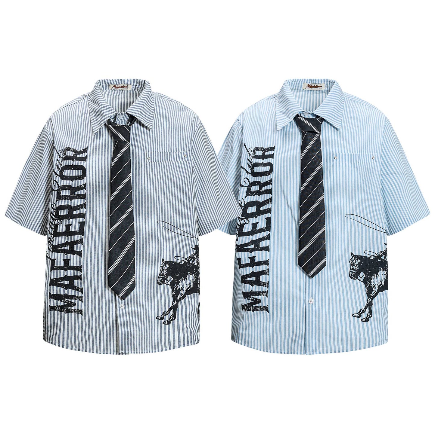 Western Denim Printed Short-Sleeved Shirt — Harajuku Street Style Japan