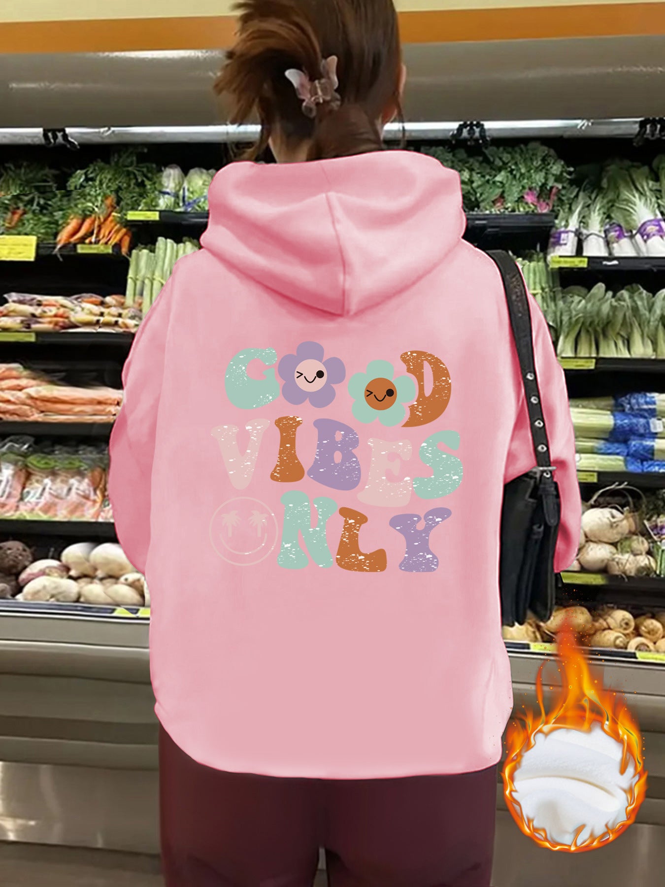 Good Vibes Printed Hoodie Top