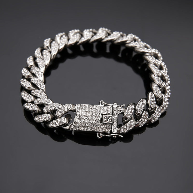 Harajuku Style Diamond-Encrusted Cuban Chain Bracelet