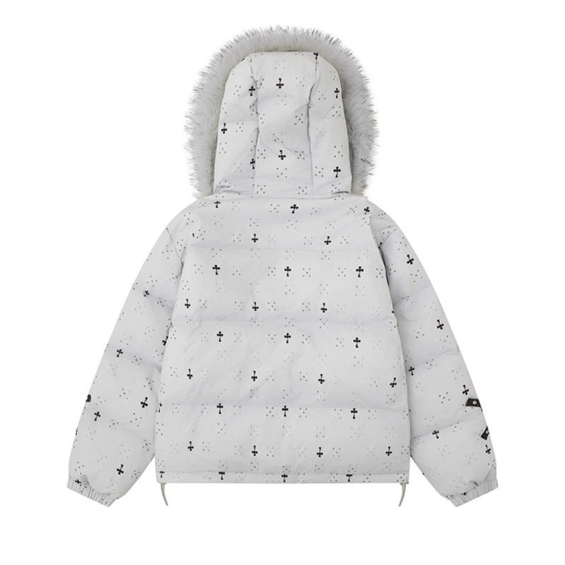 Spiderweb Cotton Coat - Detachable Hooded Fur Collar