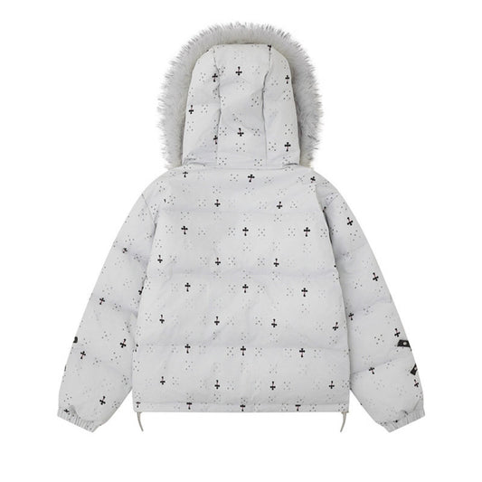 Spiderweb Cotton Coat - Detachable Hooded Fur Collar