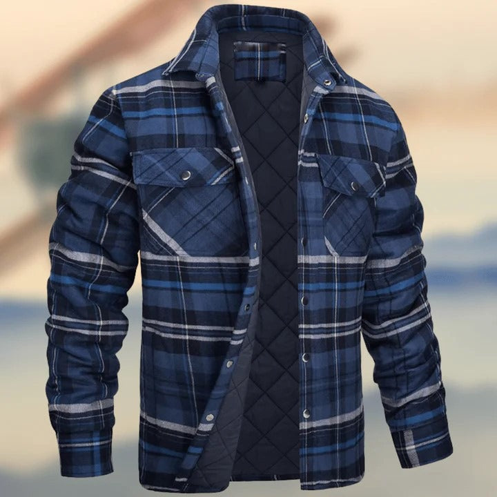 Thickened Plaid Long Sleeve Lapel Shirt Jacket for Men