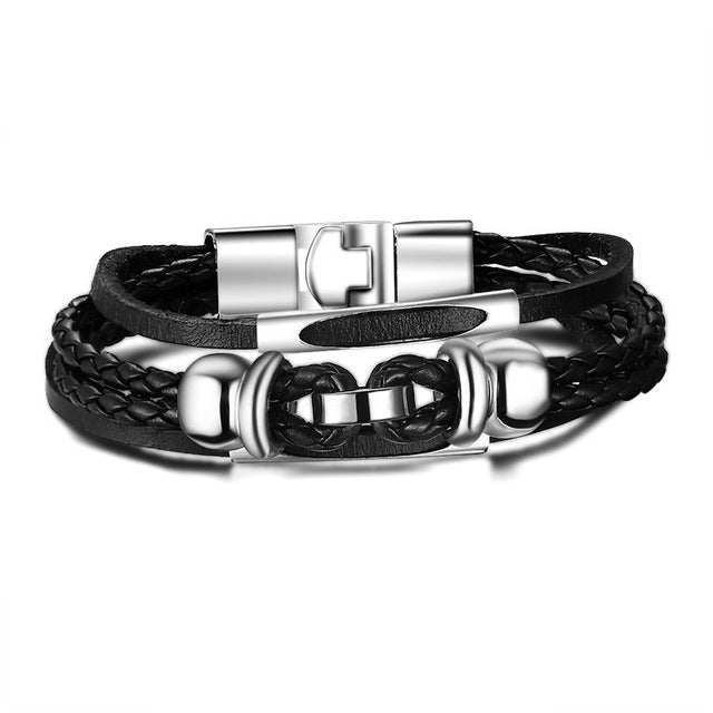 Harajuku Style Black Leather Infinity Men Bracelet