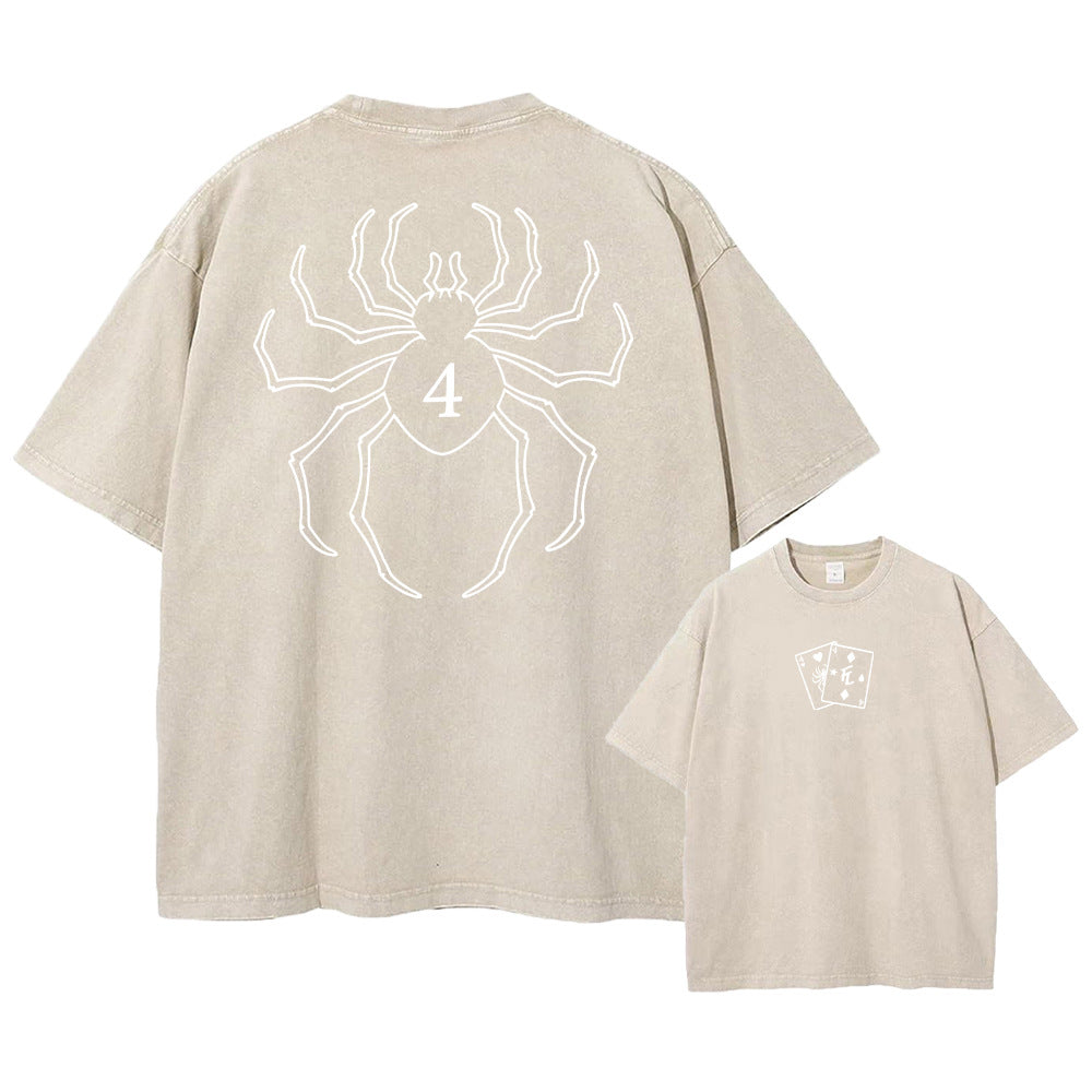 Printed Retro Washed Cotton T-Shirt Clothing