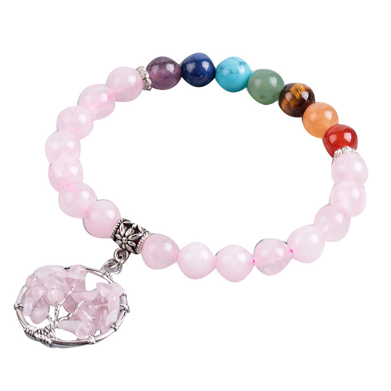 Handmade Pink Crystal Tree of Life Bracelet