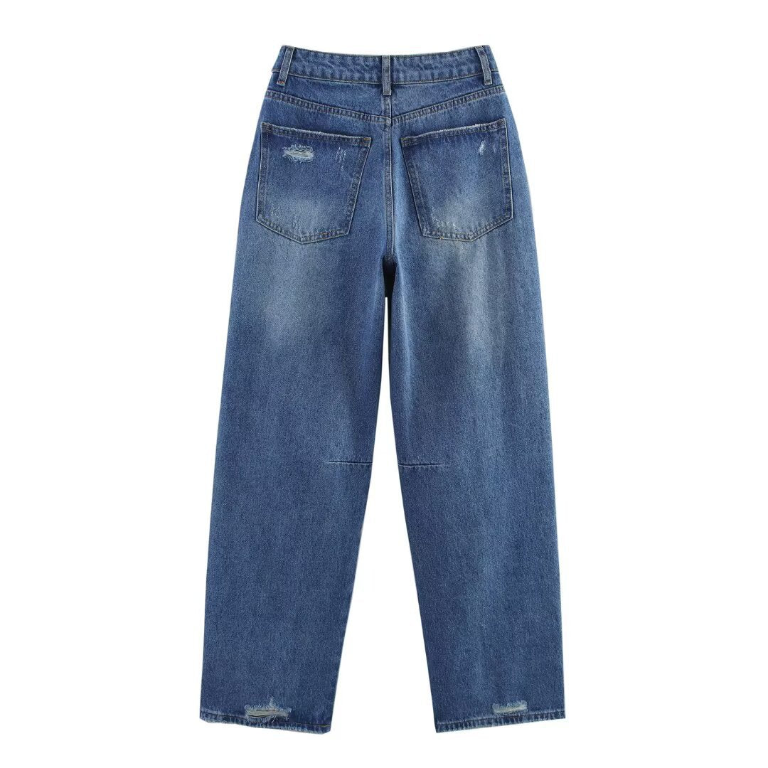 Playful Wide Leg Hole Decoration Jeans for Women