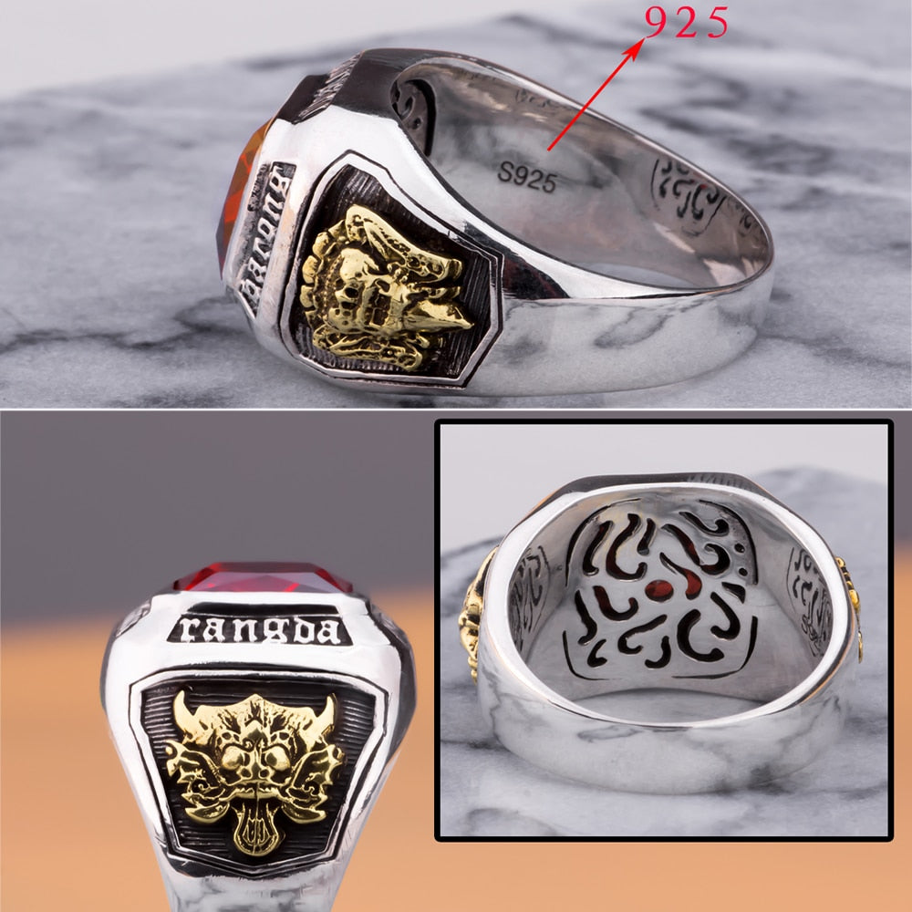 Vintage Men's Ruby Ring in Solid 925 Sterling Silver