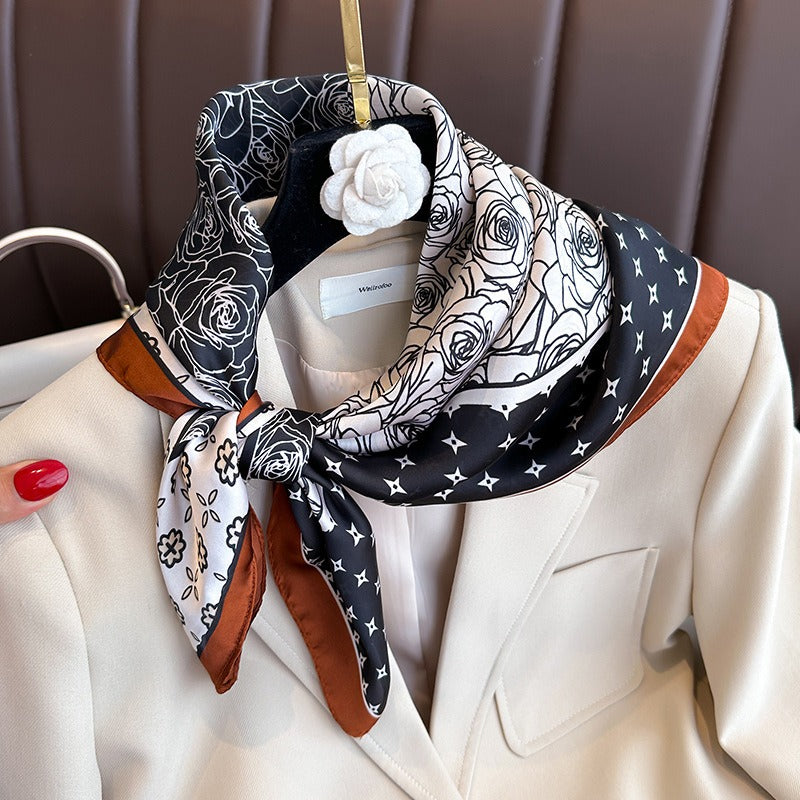Harajuku Style Cashew Flower Silk Square Scarf