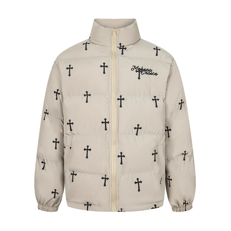 Print Stand Collar Cotton Coat Warm Puffer Jacket Thick Outerwear