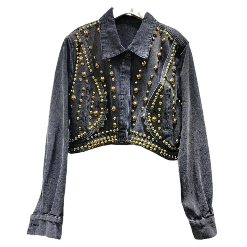 Harajuku-Inspired Long Sleeve Rivet Denim Jacket