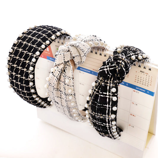 Nail Pearl Ethnic Plaid Hair Band