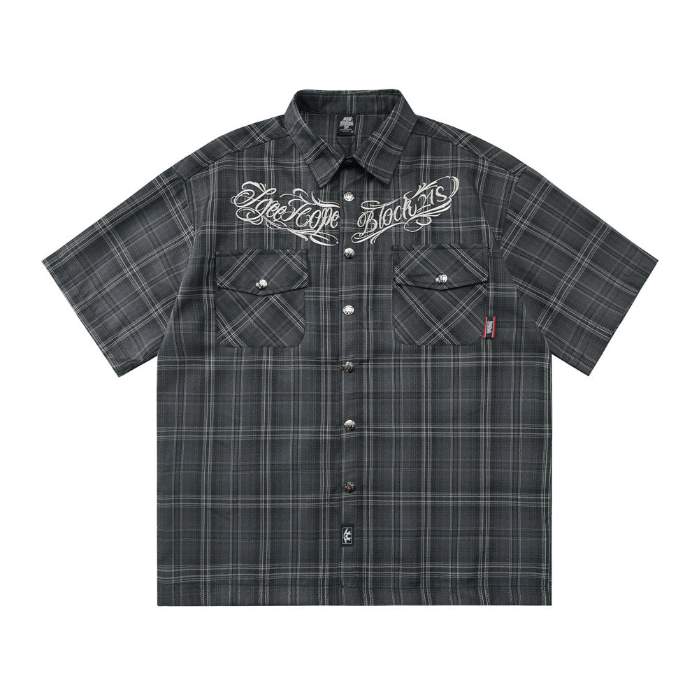 Harajuku Loose Plaid Short-Sleeved Shirt — Street Trend Cotton Blend