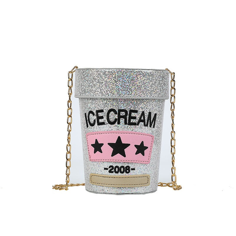 Playful Ice Cream Carton Sequin Crossbody Bag