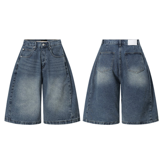 Harajuku Punk Washed Distressed Denim Shorts for Men