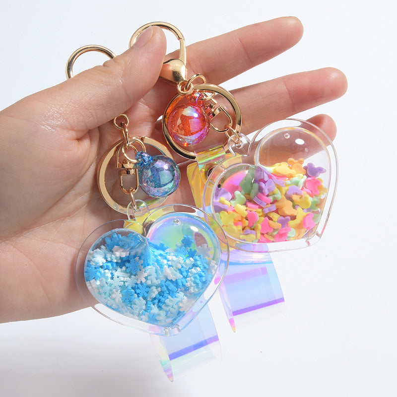 Oil Love Keychain Cute Peach Heart Acrylic Pendant Creative Student Gift Pendant