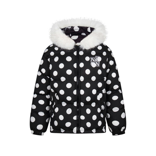 Full Printed Polka Dot Collar Hooded Cotton Jacket
