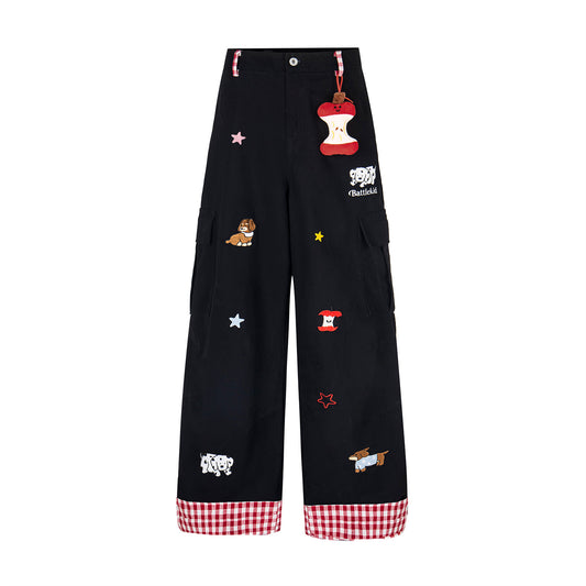 Harajuku Style Loose Wide Leg Embroidery Pants