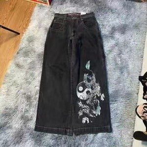Harajuku Style Printed Jeans - Men's Straight Loose Wide Leg Pants