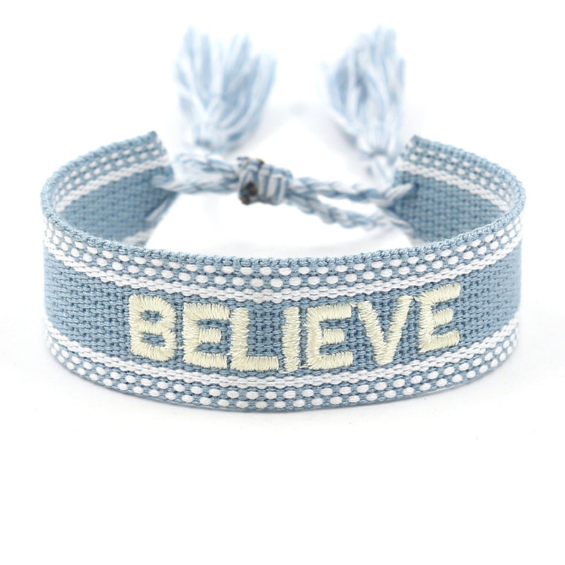 Embroidered Logo Woven Tassel Couple Wrist Strap Bracelets