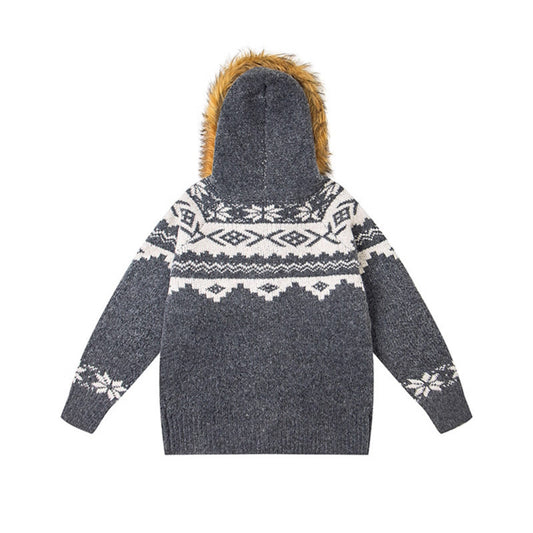 Hoodie with Detachable Fur Collar Unisex Loose Fit Sweater