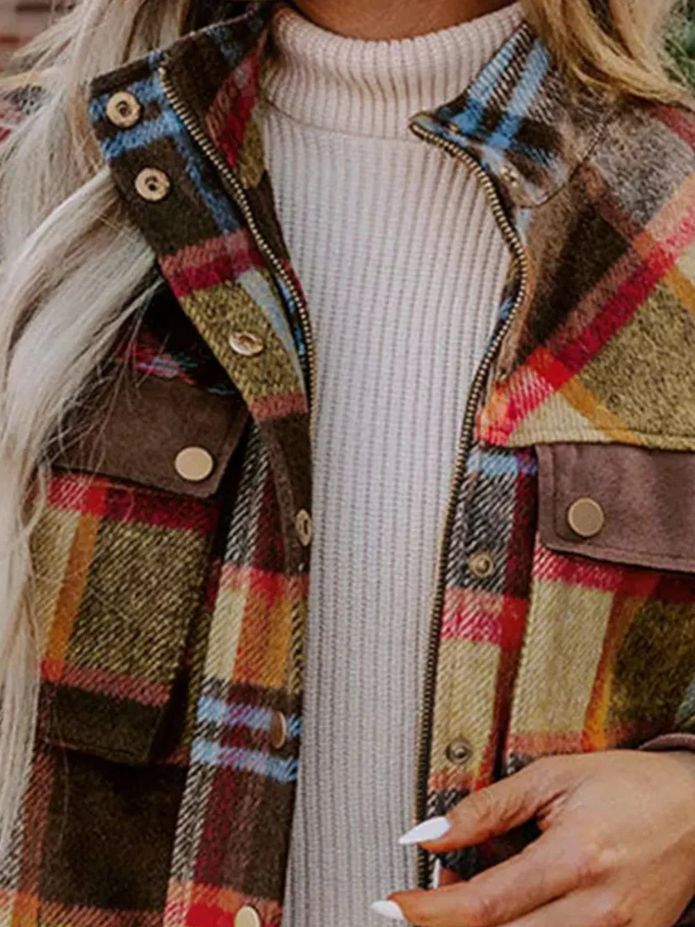 Harajuku Pocketed Plaid Long Sleeve Jacket