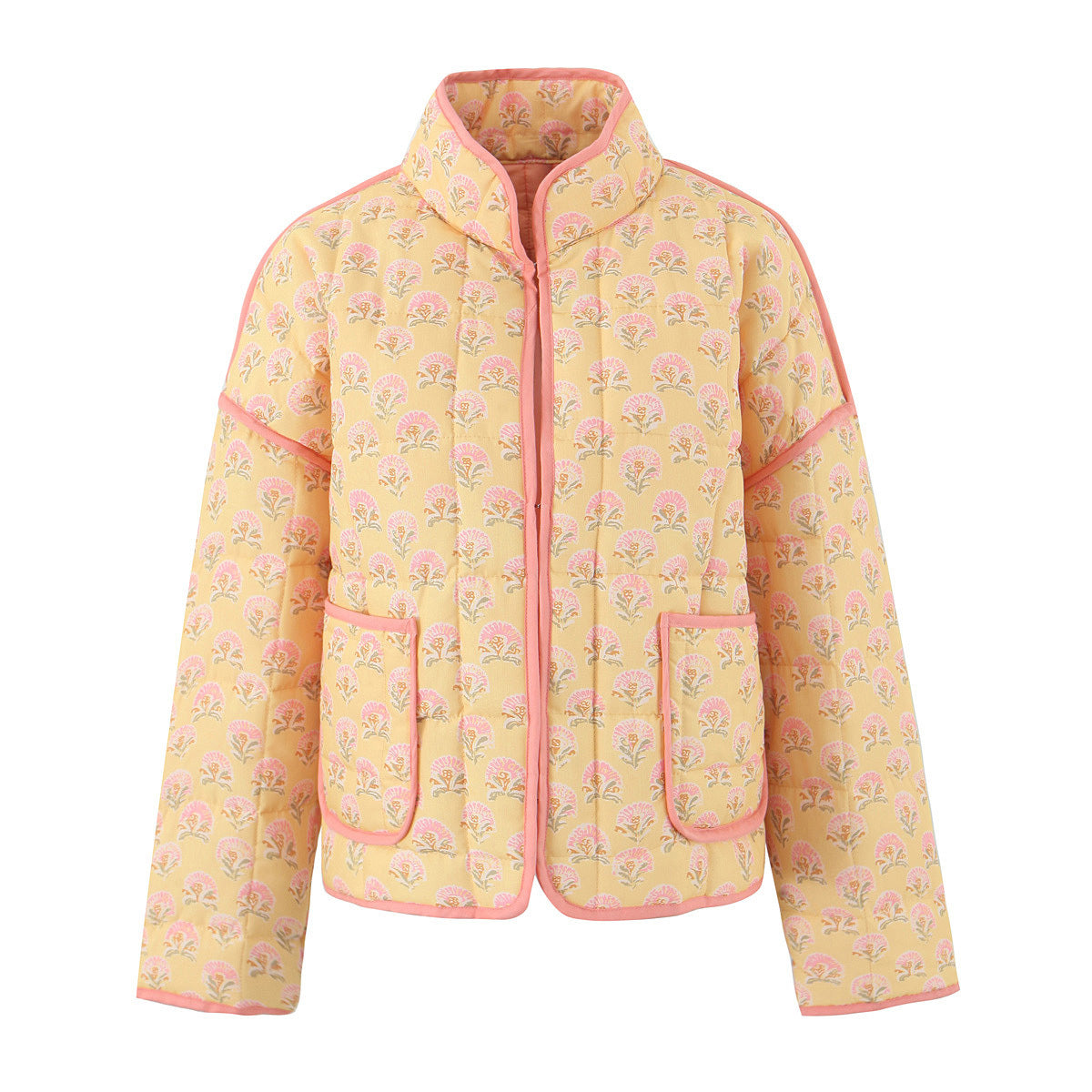 Color Blocked Loose Long Sleeved Cotton Jacket