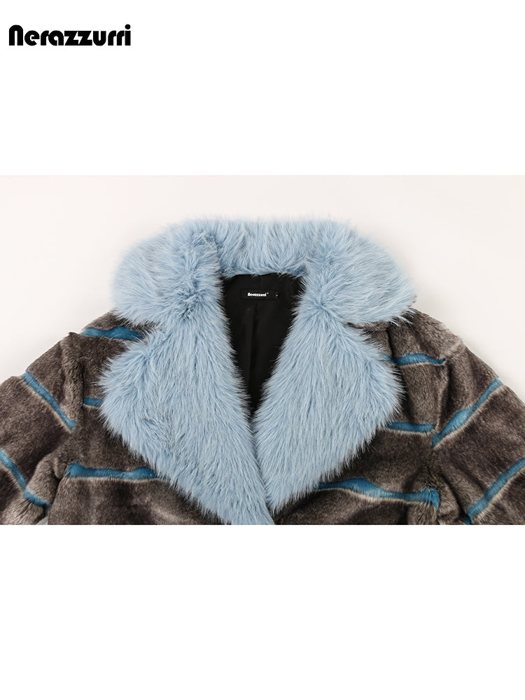 Nerazzurri Oversized Faux Fur Coat with Big Collar & Pockets