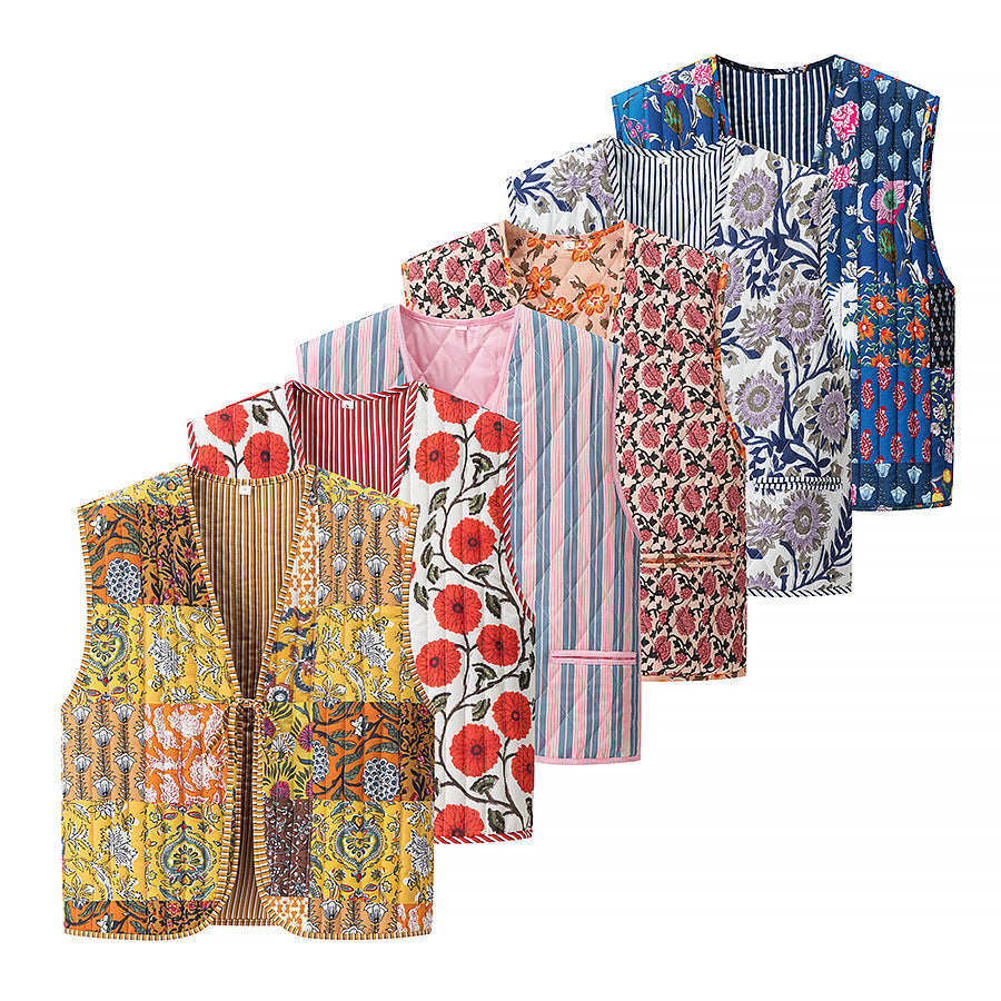 Women's Casual Printed Vest with V-Neck and Loose Fit