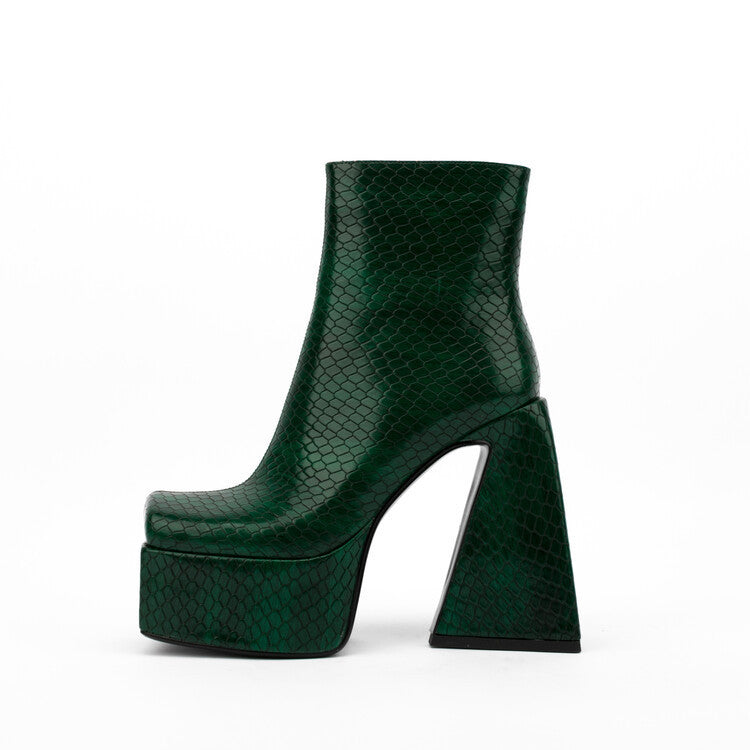 Chunky Heel Plaid Shaped Heel Nude Boots for Women